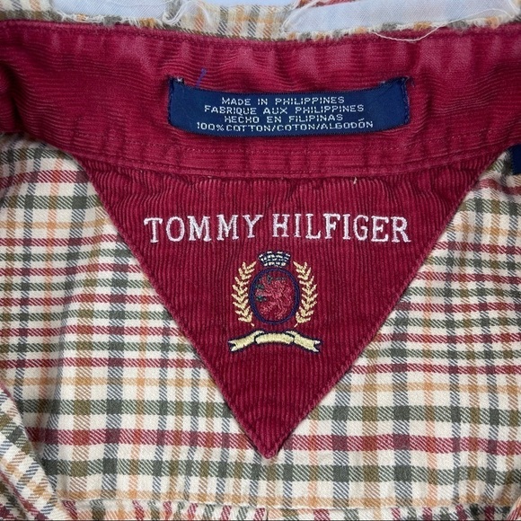 Tommy Hilfiger Button Down Shirt Girls Large Tan Red Plaid - Picture 2 of 10